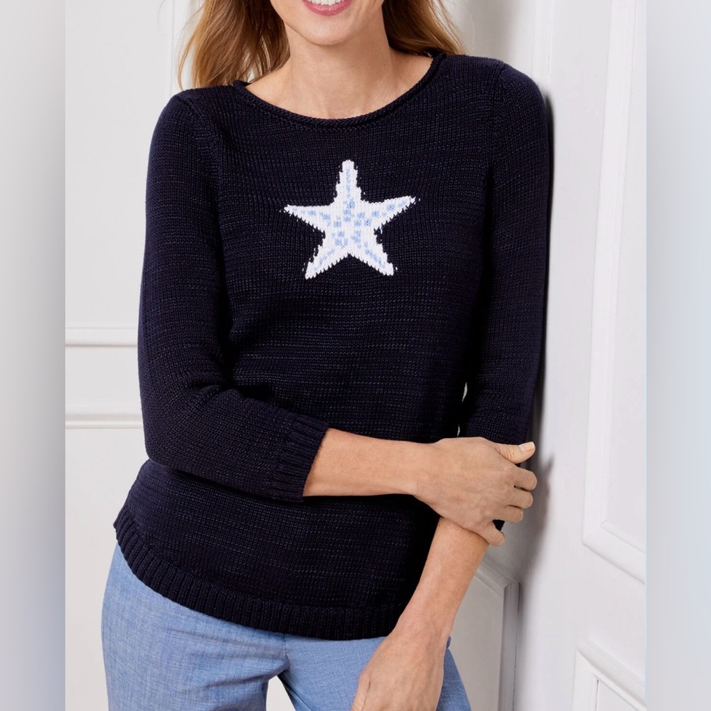 Talbots Starfish Knit Boatneck Sweater Size 2X 3/4 Sleeves Coastal Nautical